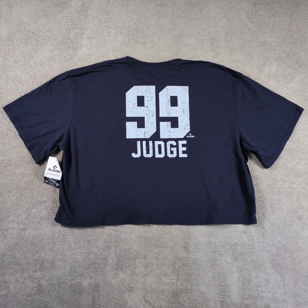 Majestic Threads T-Shirt Womens 2XL Blue New York Yankees 99 Judge Cropped NWT - Picture 2 of 6